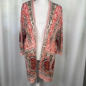 Chicos Chico’s Marissa Animal Medallion Cardigan Open Front Size XL